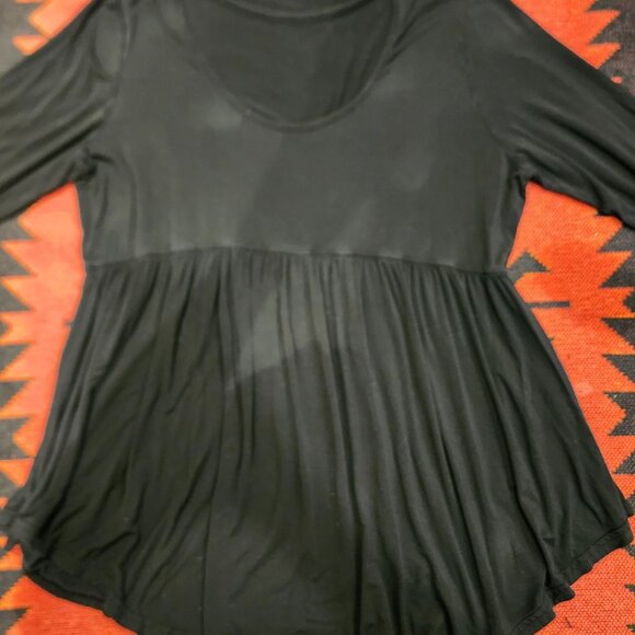 Black Flowy Long-Sleeve Babydoll Top XXL 100% Cotton Womens Boho Style With Scoo - Picture 7 of 16